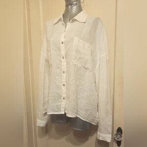Rachel Zoe 100% Linen Button Down Shirt White XL